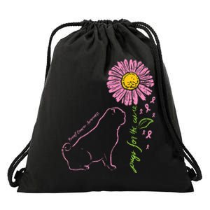 Pug Dog Flower Paw Cure Breast Cancer Awareness Support Gift Drawstring Bag