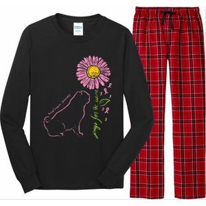 Pug Dog Flower Paw Cure Breast Cancer Awareness Support Gift Long Sleeve Pajama Set