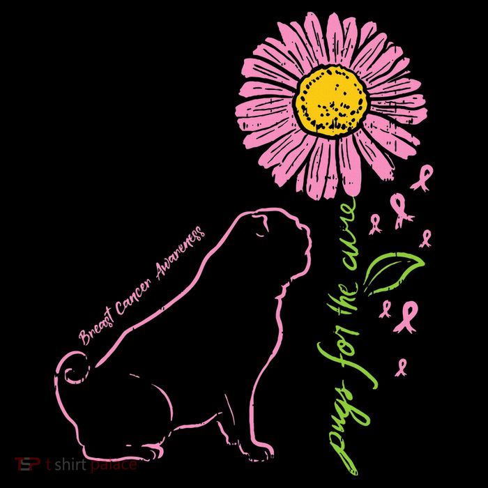 Pug Dog Flower Paw Cure Breast Cancer Awareness Support Gift Flatbill Hat