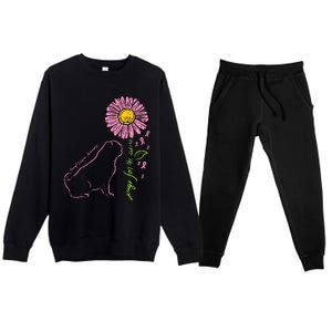 Pug Dog Flower Paw Cure Breast Cancer Awareness Support Gift Premium Crewneck Sweatsuit Set