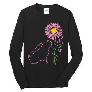 Pug Dog Flower Paw Cure Breast Cancer Awareness Support Gift Tall Long Sleeve T-Shirt