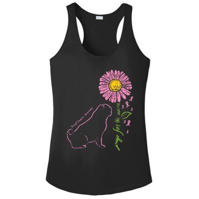 Pug Dog Flower Paw Cure Breast Cancer Awareness Support Gift Ladies PosiCharge Competitor Racerback Tank