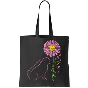 Pug Dog Flower Paw Cure Breast Cancer Awareness Support Gift Tote Bag