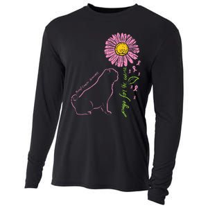 Pug Dog Flower Paw Cure Breast Cancer Awareness Support Gift Cooling Performance Long Sleeve Crew