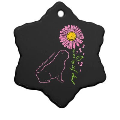 Pug Dog Flower Paw Cure Breast Cancer Awareness Support Gift Ceramic Star Ornament