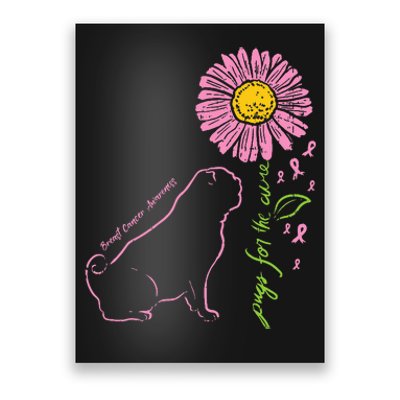 Pug Dog Flower Paw Cure Breast Cancer Awareness Support Gift Poster