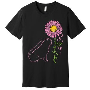 Pug Dog Flower Paw Cure Breast Cancer Awareness Support Gift Premium T-Shirt