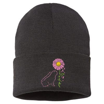 Pug Dog Flower Paw Cure Breast Cancer Awareness Support Gift Sustainable Knit Beanie
