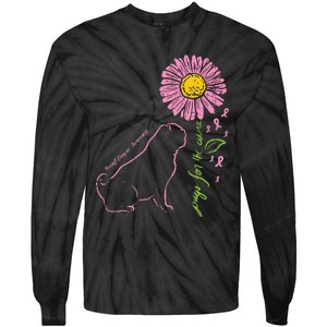 Pug Dog Flower Paw Cure Breast Cancer Awareness Support Gift Tie-Dye Long Sleeve Shirt