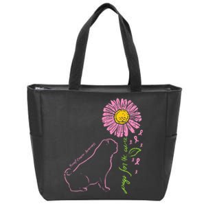 Pug Dog Flower Paw Cure Breast Cancer Awareness Support Gift Zip Tote Bag