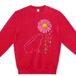 Pug Dog Flower Paw Cure Breast Cancer Awareness Support Gift Premium Crewneck Sweatshirt