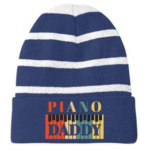 Piano Daddy Fathers Day Classical Music Dad Instrument Striped Beanie with Solid Band