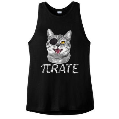 Pi Day Funny Math Science Cat Pirate Ladies PosiCharge Tri-Blend Wicking Tank