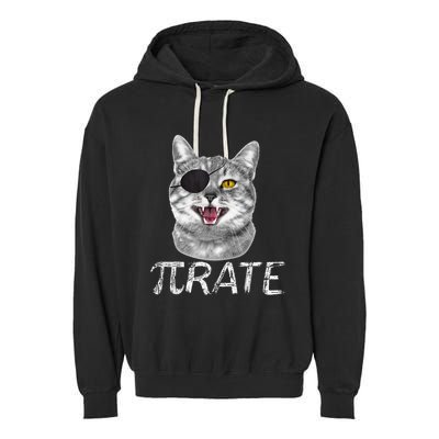 Pi Day Funny Math Science Cat Pirate Garment-Dyed Fleece Hoodie