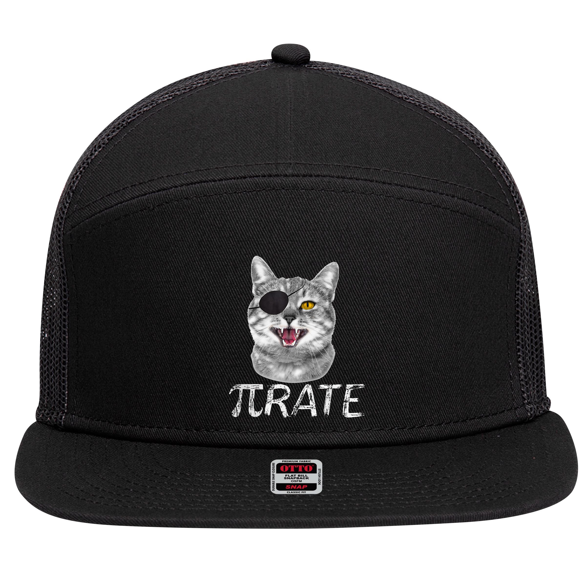Pi Day Funny Math Science Cat Pirate 7 Panel Mesh Trucker Snapback Hat