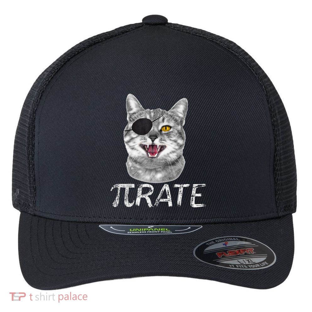 Pi Day Funny Math Science Cat Pirate Flexfit Unipanel Trucker Cap
