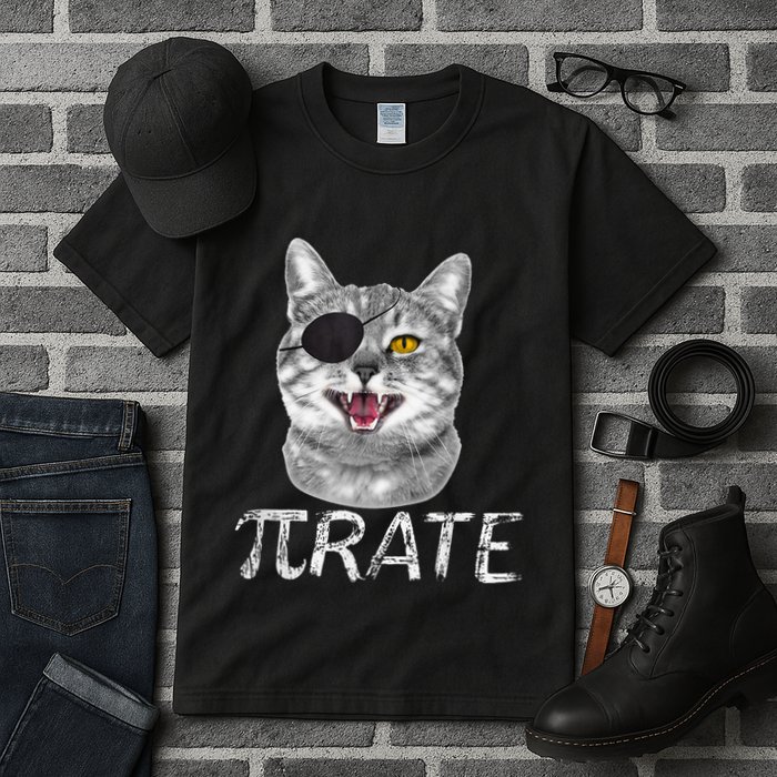 Pi Day Funny Math Science Cat Pirate Tall T-Shirt