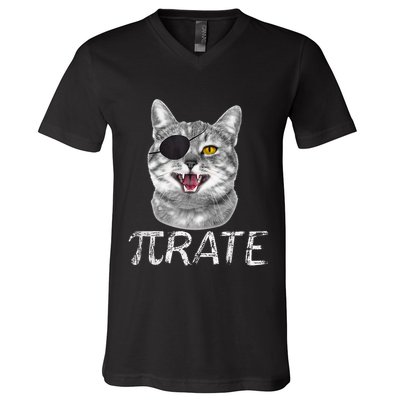 Pi Day Funny Math Science Cat Pirate V-Neck T-Shirt