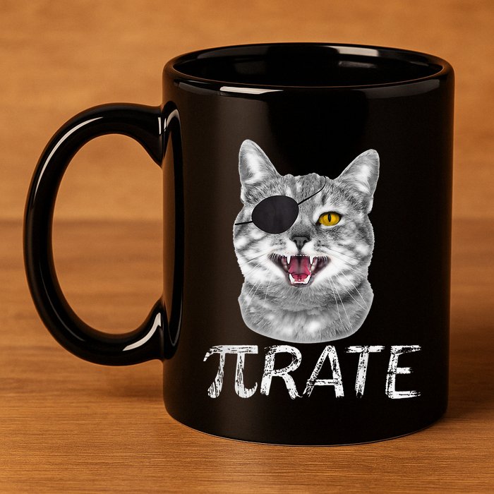 Pi Day Funny Math Science Cat Pirate 11oz C Handle Ceramic Mug