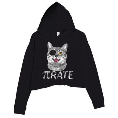 Pi Day Funny Math Science Cat Pirate Crop Fleece Hoodie