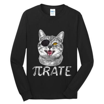 Pi Day Funny Math Science Cat Pirate Tall Long Sleeve T-Shirt