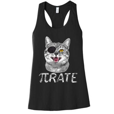 Pi Day Funny Math Science Cat Pirate Women's Racerback Tank