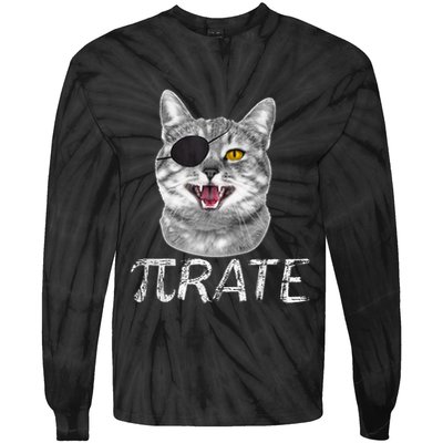 Pi Day Funny Math Science Cat Pirate Tie-Dye Long Sleeve Shirt