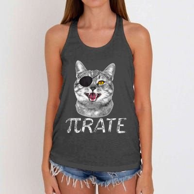 Pi Day Funny Math Science Cat Pirate Women's Knotted Racerback Tank