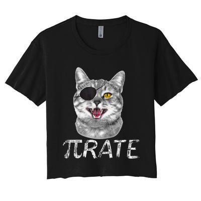 Pi Day Funny Math Science Cat Pirate Women's Crop Top Tee