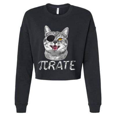 Pi Day Funny Math Science Cat Pirate Cropped Pullover Crew