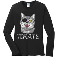 Pi Day Funny Math Science Cat Pirate Ladies Long Sleeve Shirt