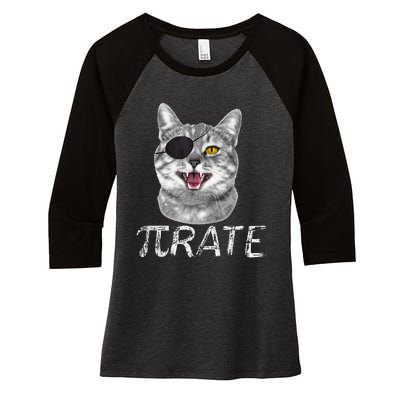 Pi Day Funny Math Science Cat Pirate Women's Tri-Blend 3/4-Sleeve Raglan Shirt