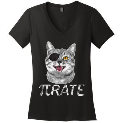 Pi Day Funny Math Science Cat Pirate Women's V-Neck T-Shirt