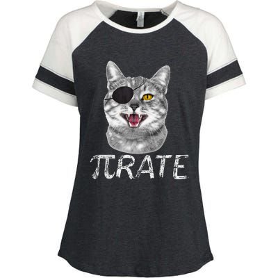 Pi Day Funny Math Science Cat Pirate Enza Ladies Jersey Colorblock Tee