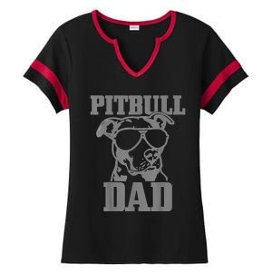 Pitbull Dad Funny Dog Pitbull Sunglasses Fathers Day Pitbull Ladies Halftime Notch Neck Tee