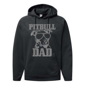 Pitbull Dad Funny Dog Pitbull Sunglasses Fathers Day Pitbull Performance Fleece Hoodie