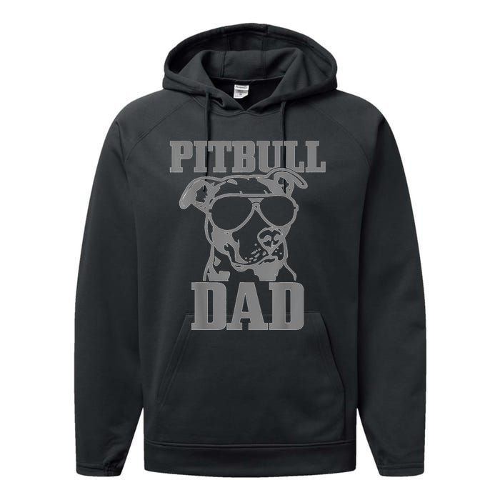 Pitbull Dad Funny Dog Pitbull Sunglasses Fathers Day Pitbull Performance Fleece Hoodie