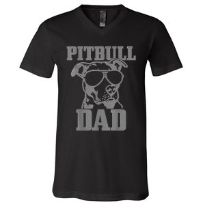 Pitbull Dad Funny Dog Pitbull Sunglasses Fathers Day Pitbull V-Neck T-Shirt