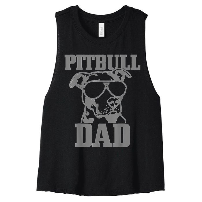 Pitbull Dad Funny Dog Pitbull Sunglasses Fathers Day Pitbull Women's Racerback Cropped Tank