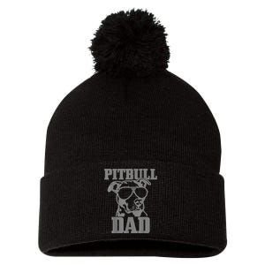 Pitbull Dad Funny Dog Pitbull Sunglasses Fathers Day Pitbull Pom Pom 12in Knit Beanie