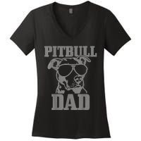 Pitbull Dad Funny Dog Pitbull Sunglasses Fathers Day Pitbull Women's V-Neck T-Shirt