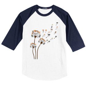 Papillon Dogs Flower Fly Dandelion Dog Mama Dog Lover Baseball Sleeve Shirt