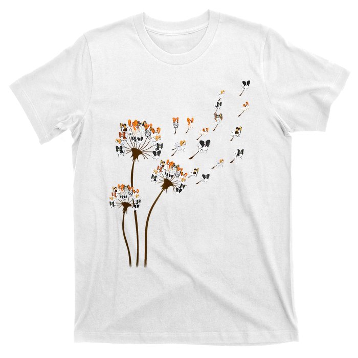 Papillon Dogs Flower Fly Dandelion Dog Mama Dog Lover T-Shirt