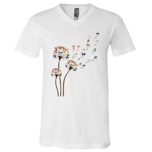 Papillon Dogs Flower Fly Dandelion Dog Mama Dog Lover V-Neck T-Shirt