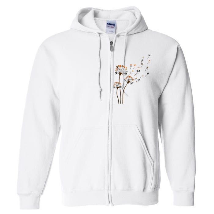 Papillon Dogs Flower Fly Dandelion Dog Mama Dog Lover Full Zip Hoodie