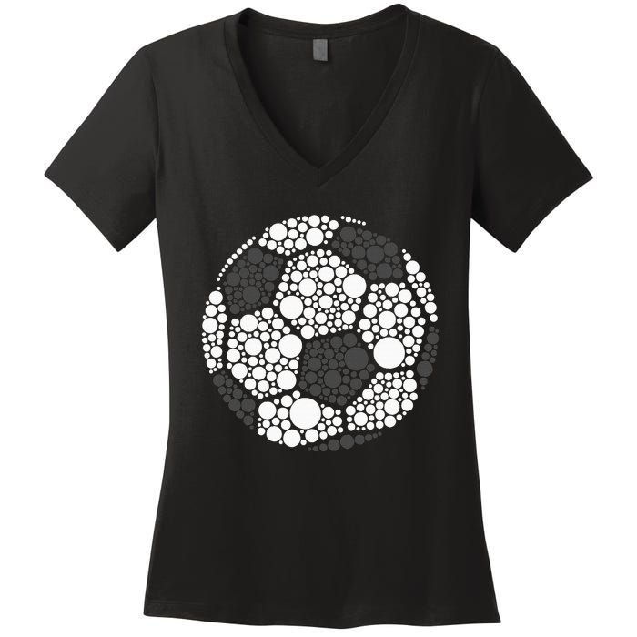 Polka Dot Football Soccer Lover Happy Dot Day Sport Ball Women's V-Neck T-Shirt