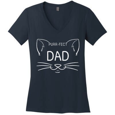 Purrfect Dad Funny Cat Lover Father Daddy Kitty Owner Women's V-Neck T-Shirt