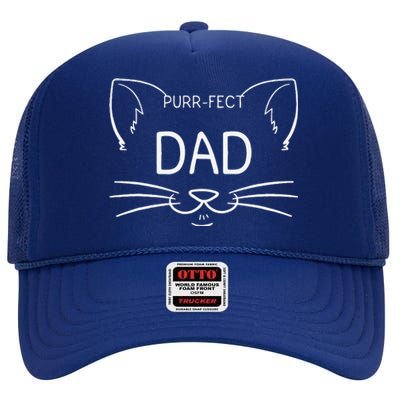 Purrfect Dad Funny Cat Lover Father Daddy Kitty Owner High Crown Mesh Back Trucker Hat