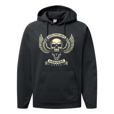 Paratrooper Death From Above Airborne Veteran Gift Performance Fleece Hoodie