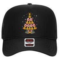 Pizza & Donut Funny Christmas Tree Merry Xmas Crustmas Light High Crown Mesh Back Trucker Hat